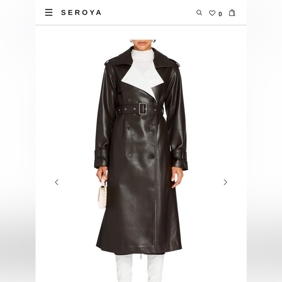 Seroya Estelle Ash Brown and White Women's vegan leather Trench Coat - Picture 2 of 11